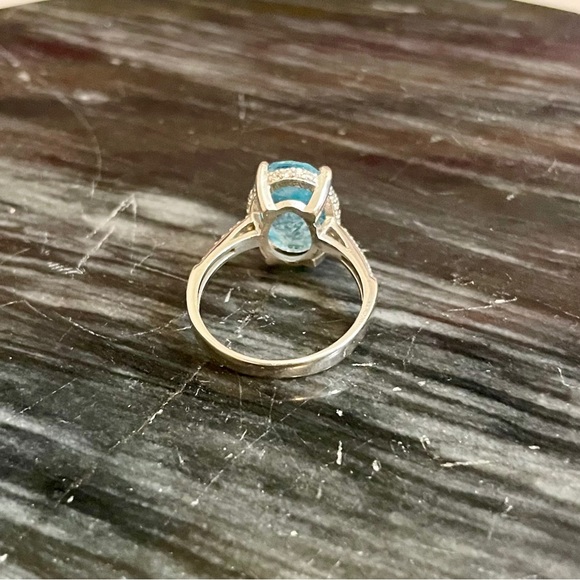 925 Sterling Silver Blue Topaz CZ Cocktail Statement Ring NWOT - Picture 6 of 10